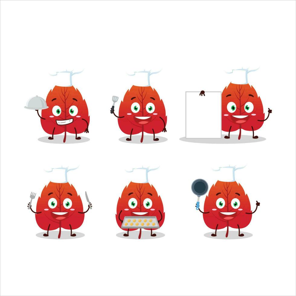 desenho animado personagem do vermelho seco folhas com vários chefe de cozinha emoticons vetor