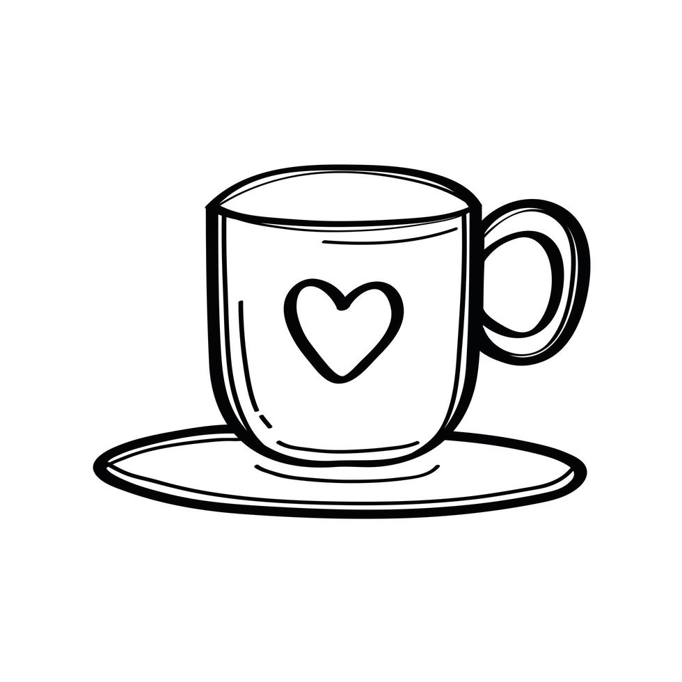 xícara de café com ícone de estilo doodle de coração vetor