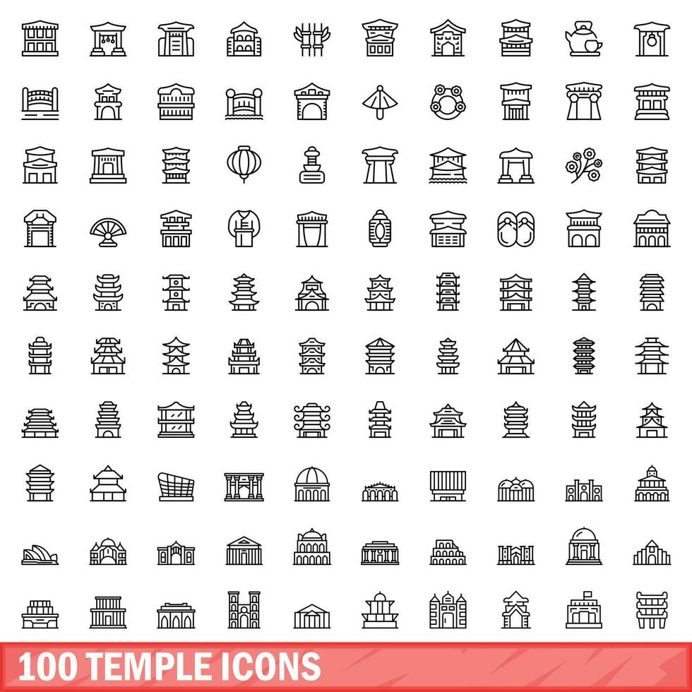 100 têmpora ícones definir, esboço estilo vetor