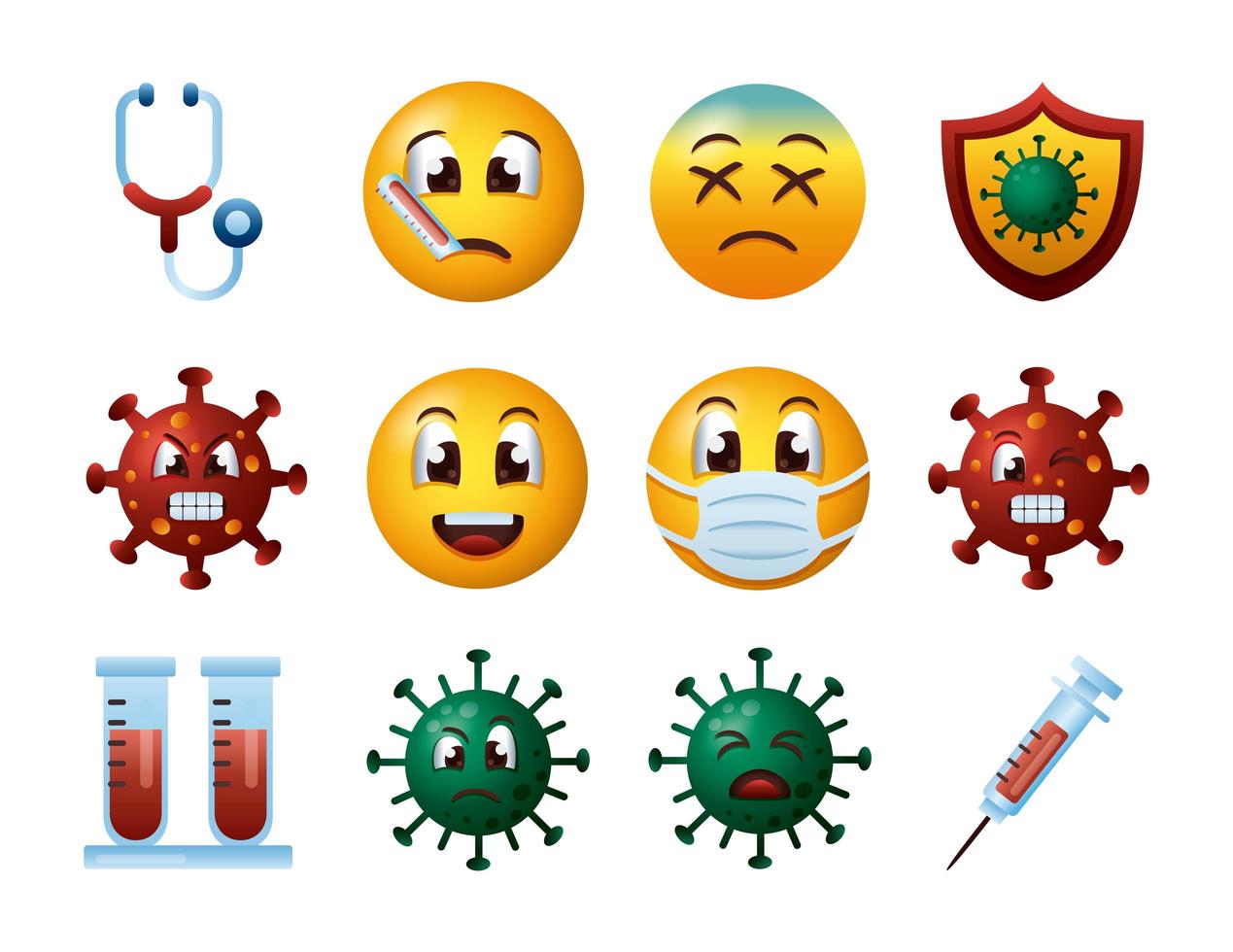 pacote de ícones do conjunto de emojis covid19 vetor