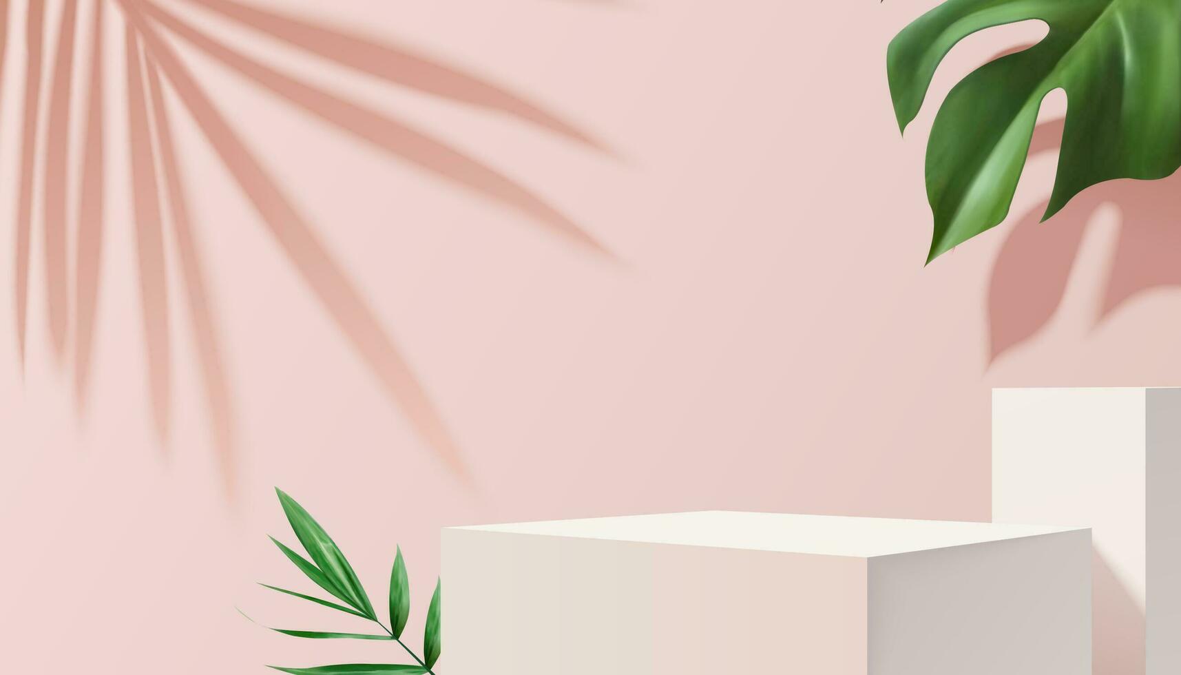 branco quadrado etapa com tropical plantas em Rosa fundo dentro 3d ilustração vetor