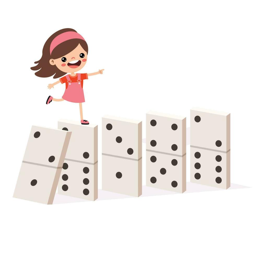 desenho animado criança jogando com dominó vetor
