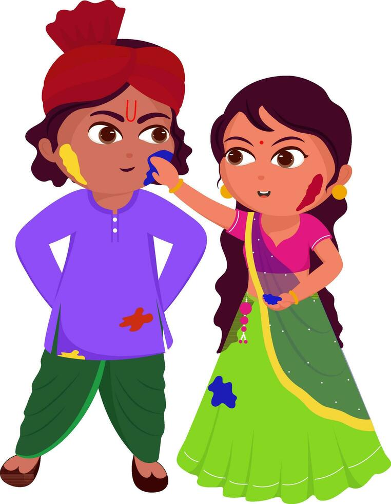 vetor do crianças casal personagem jogando com cores.