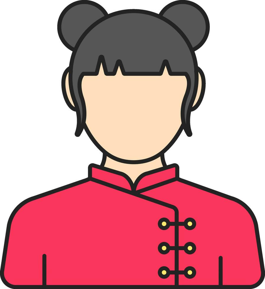 sem rosto chinês menina vestindo tradicional vestir com dois cabelo pão plano ícone. vetor