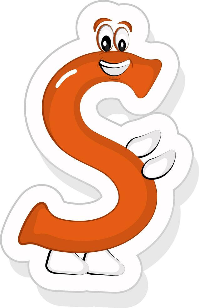 laranja s alfabeto desenho animado personagem mãos dentro frente ícone dentro adesivo estilo. vetor