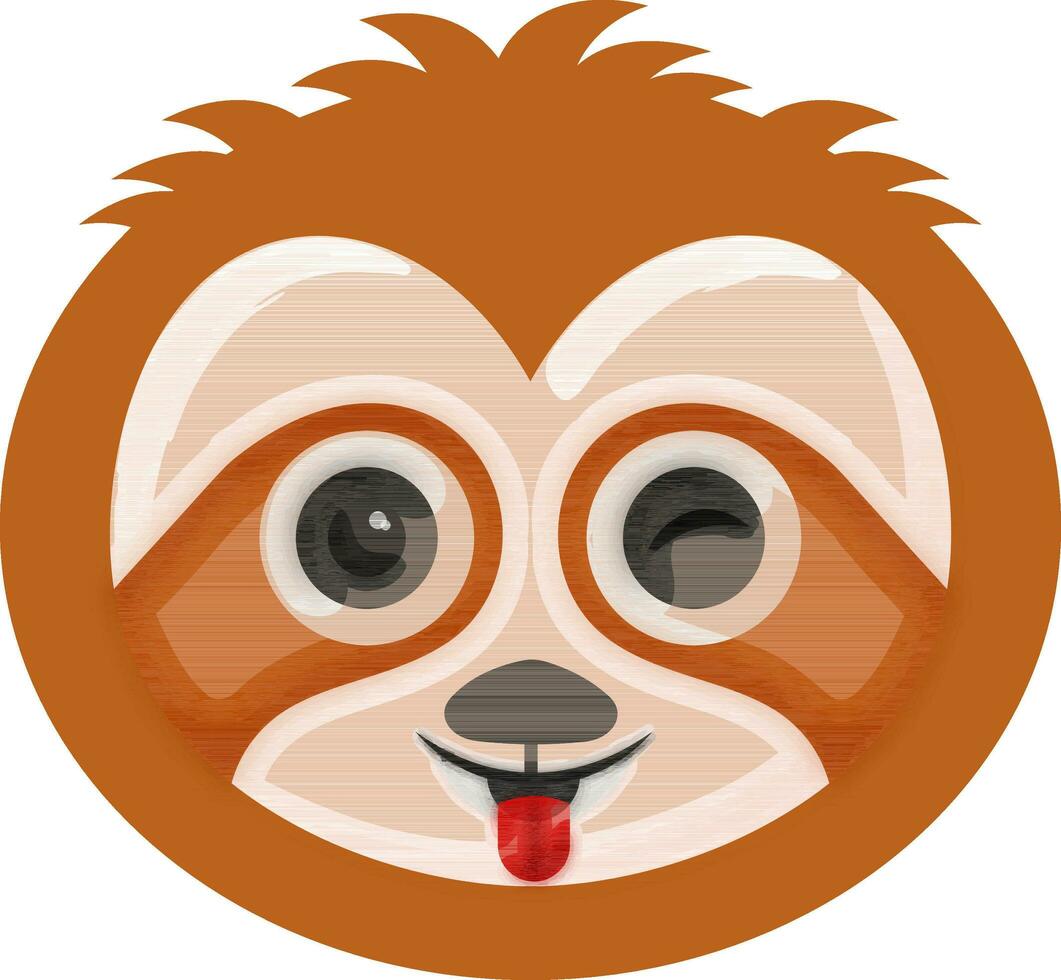 língua Fora com piscando olho bicho-preguiça animal desenho animado emoji face ícone dentro laranja e branco cor. vetor