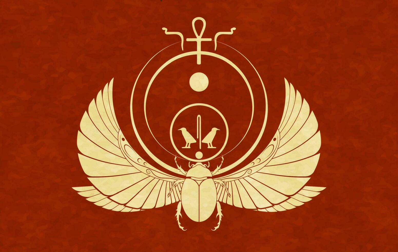 egípcio sagrado escaravelho parede arte Projeto. besouro com asas. vetor ilustração logotipo, personificando a Deus khepri. símbolo do a antigo egípcios. velho pergaminho isolado em vintage fundo