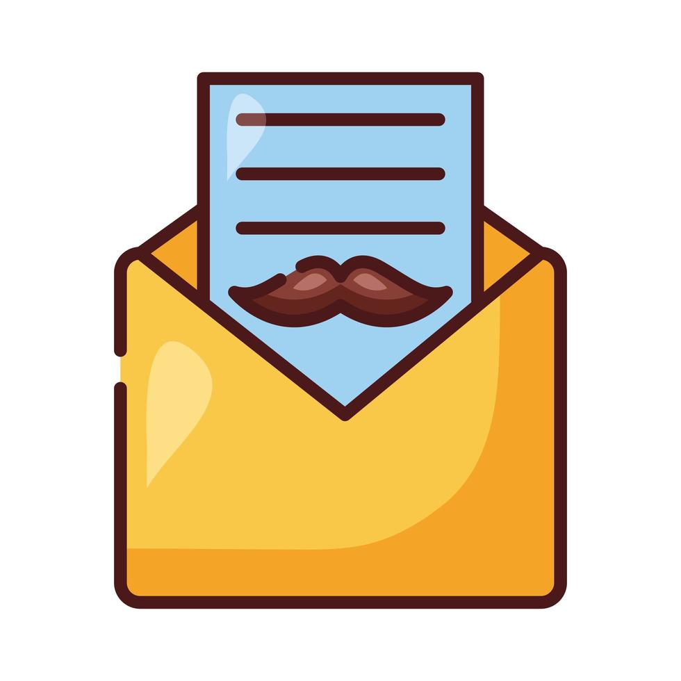 envelope com linha hipster de bigode do pai e ícone de estilo de preenchimento vetor