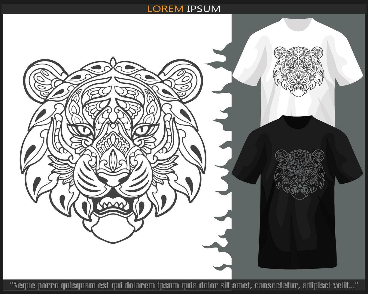 tigre cabeça mandala artes isolado em Preto e branco camiseta. vetor