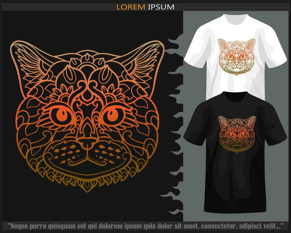 gradiente colorida gato cabeça mandala artes isolado em Preto e branco t camisa. vetor