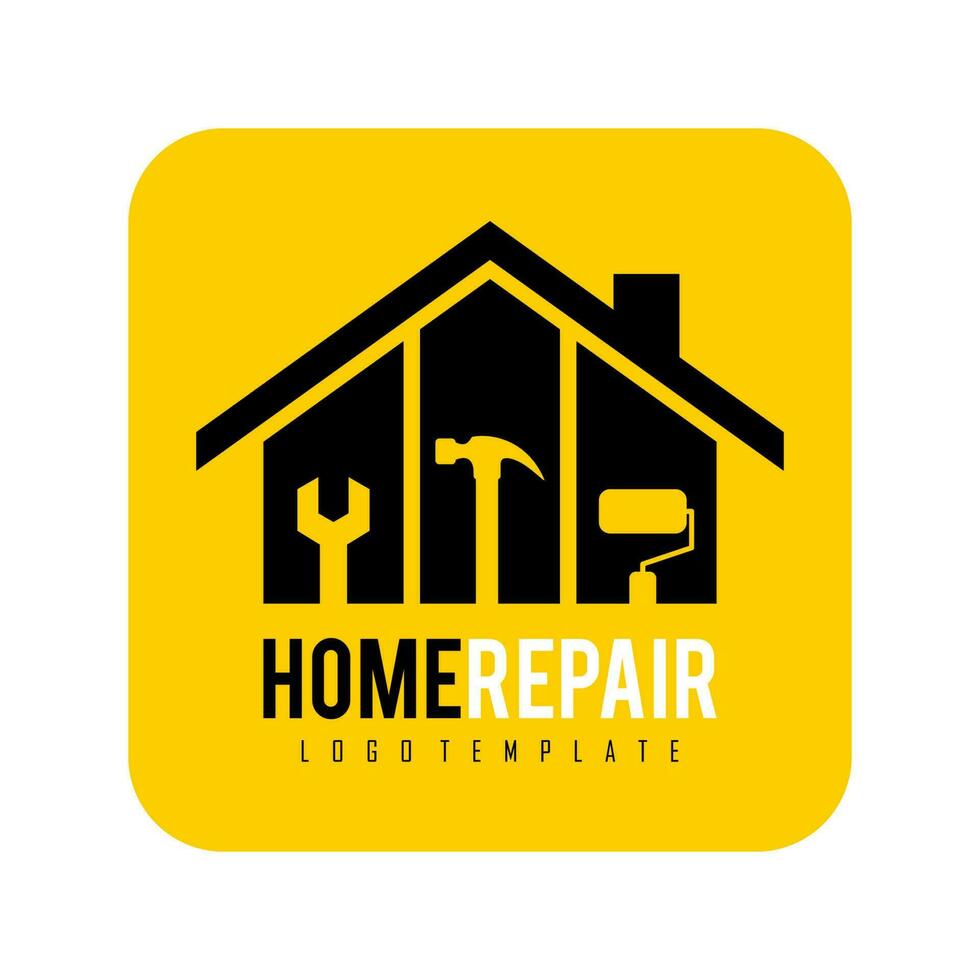 casa reparar logotipo modelo Projeto. lar, escovar, martelo, chave inglesa. para reparando, renovação, restauração, manutenção, construção, prédio, ícone, aplicativos. vetor