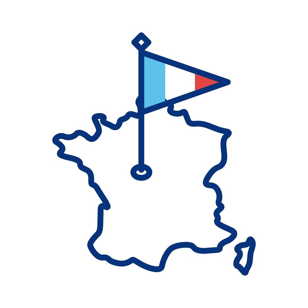 ícone de estilo de linha de mapa e bandeira da frança vetor