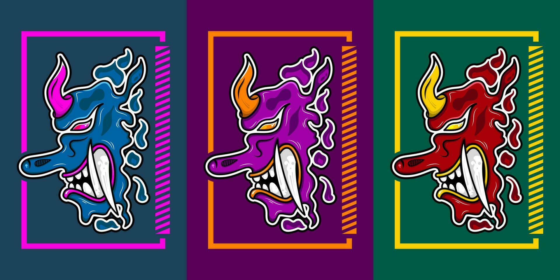 coleção do tengu demônio vetor ilustração dentro japonês estilo. vermelho, roxo, azul e amarelo. usava para decoração, mascote logotipo, roupas e camiseta Projeto