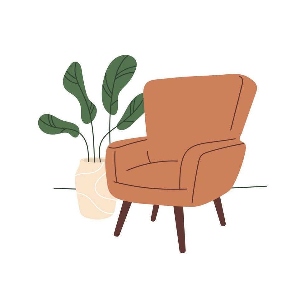 acolhedor interior, fácil cadeira e em vaso plantar. vetor ilustração