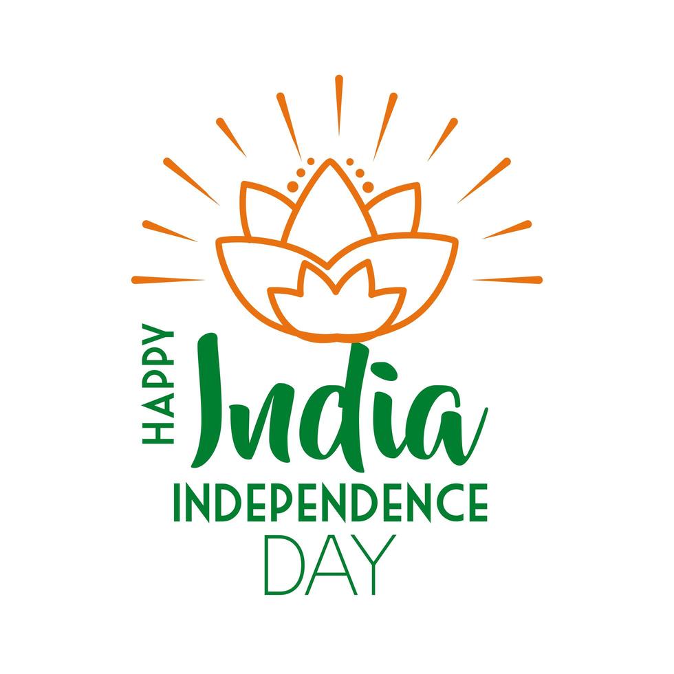 celebração do dia da independência na Índia com ícone de estilo de linha de flor de lótus vetor