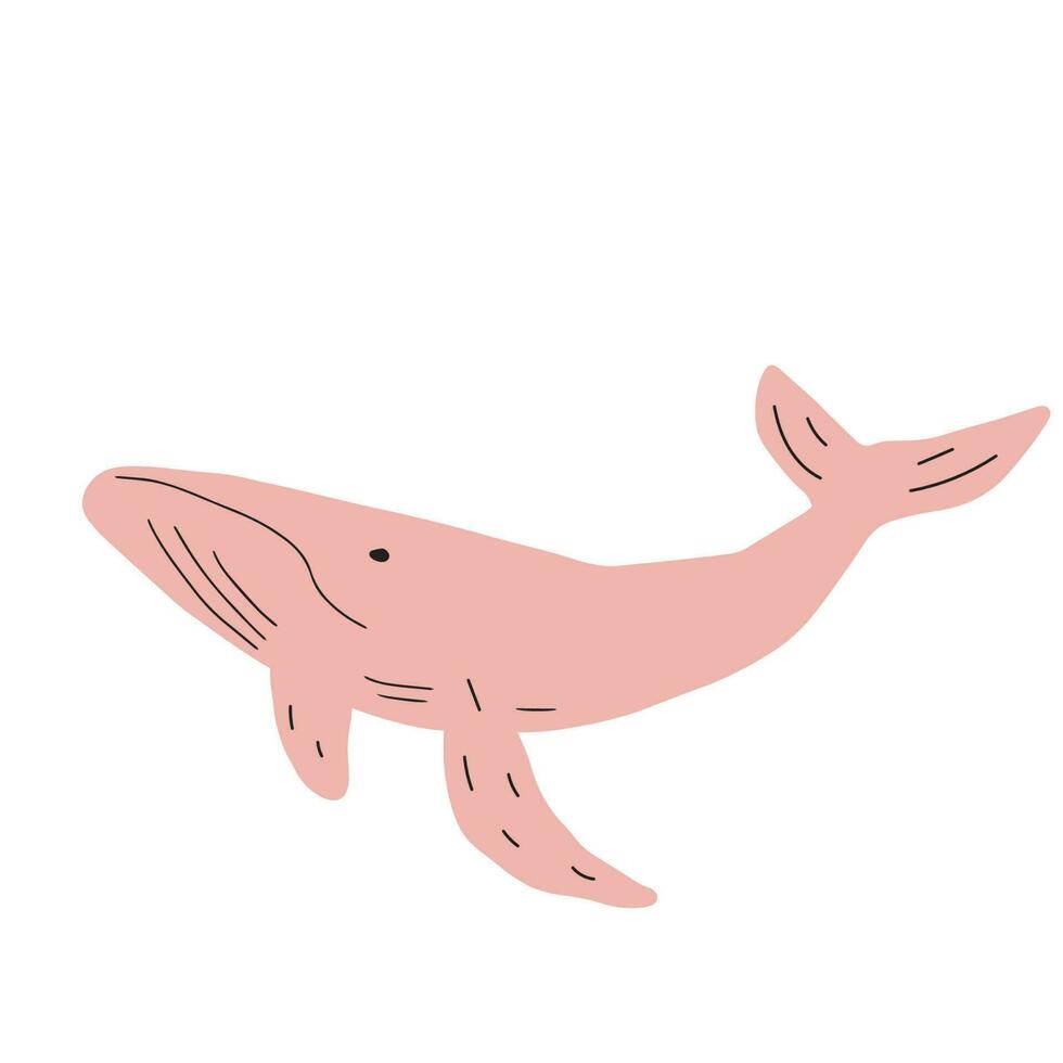 baleia, oceano animal. vida marinha dentro escandinavo estilo em uma branco fundo. ótimo para poster, cartão, vestuário imprimir. vetor ilustração