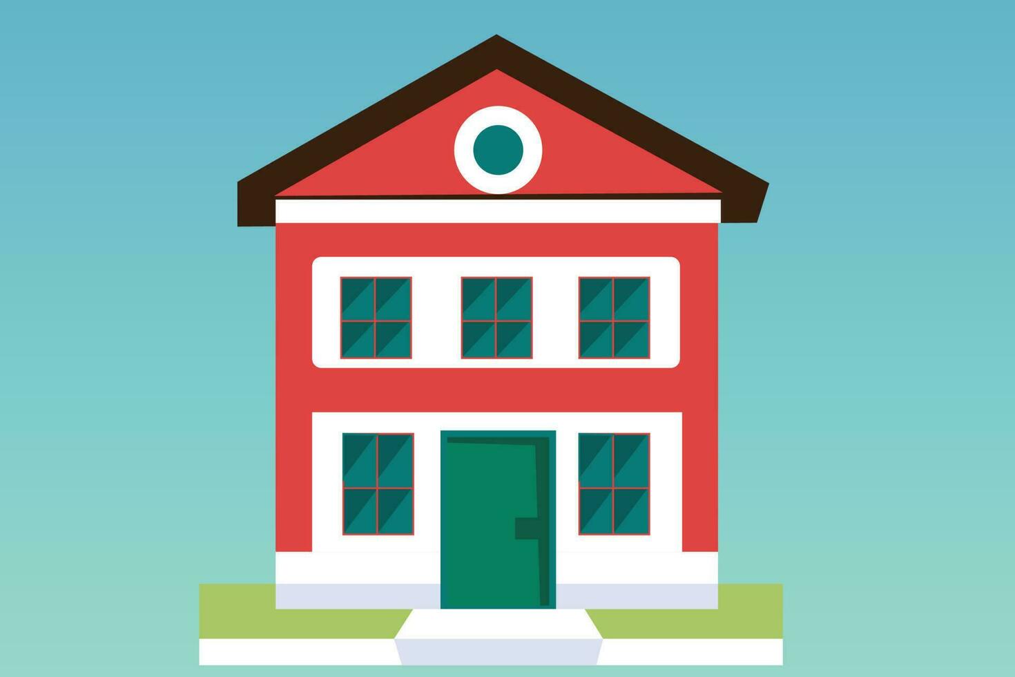 escola com uma verde grama. ícone. plano vetor ilustração isolado em qualquer cor do a fundo, escola construção dentro plano estilo. moderno escola, Faculdade prédio. vetor ilustração