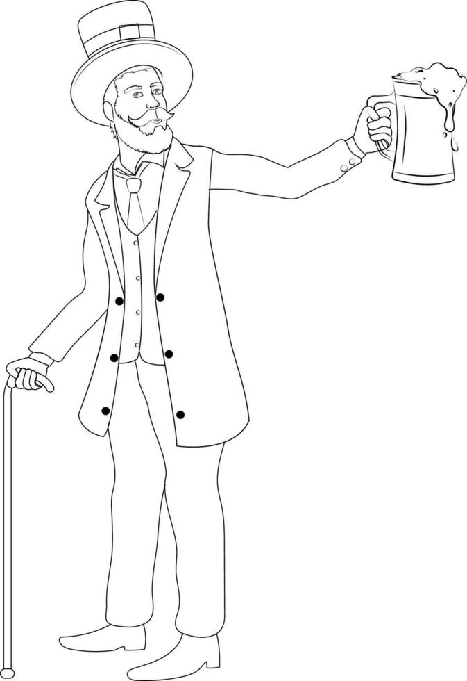 duende homem personagem segurando Cerveja caneca dentro linha arte. vetor