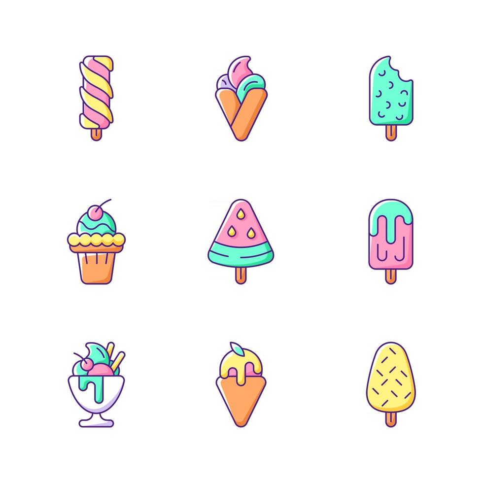 conjunto de ícones de cores rgb de variações de sorvete vetor
