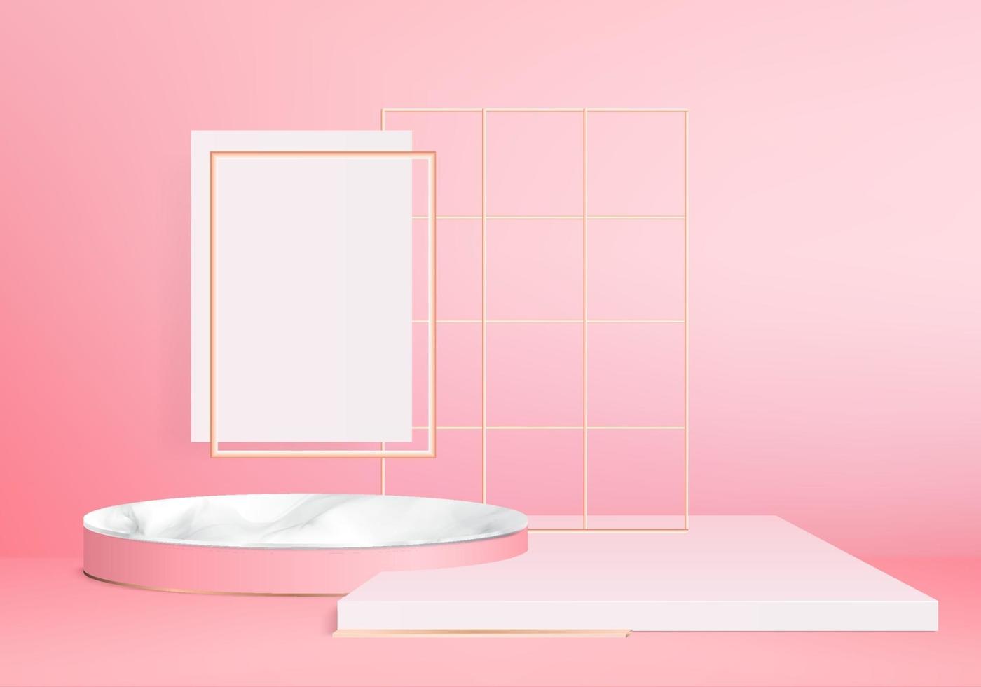 Pódio rosa mínimo e cena com vetor de renderização 3D na composição abstrata de fundo Ilustração 3d mock up formas de plataforma de forma de geometria de cena para estágio de exibição de produto para produto em moderno