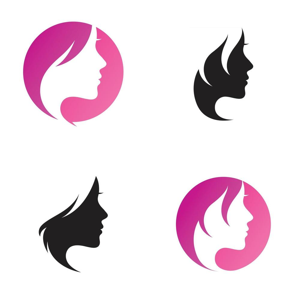 mulher de cabelo e logotipo e símbolos de rosto vetor