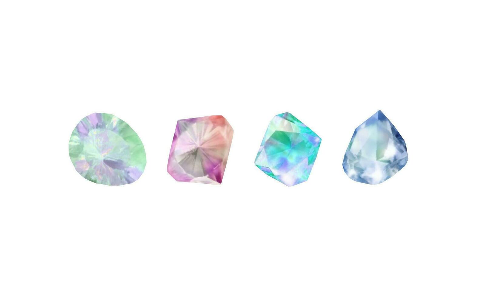 uma coleção do imagens do diamantes do vários geométrico formas, cores e tamanhos.vidro brilhante cristais com diferente tons refletindo vetor de luz realista conjunto do brilho pedra preciosa ou colorida gelo.