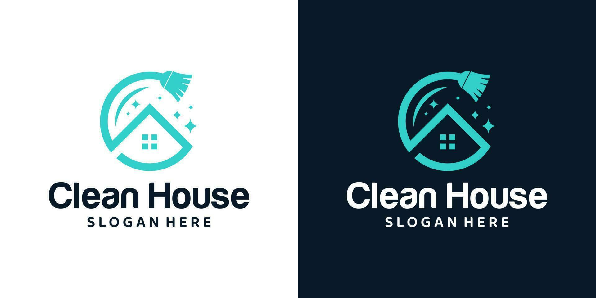 casa limpeza logotipo Projeto modelo com limpar \ limpo vassoura e casa construção Projeto gráfico vetor ilustração. símbolo, ícone, criativo.