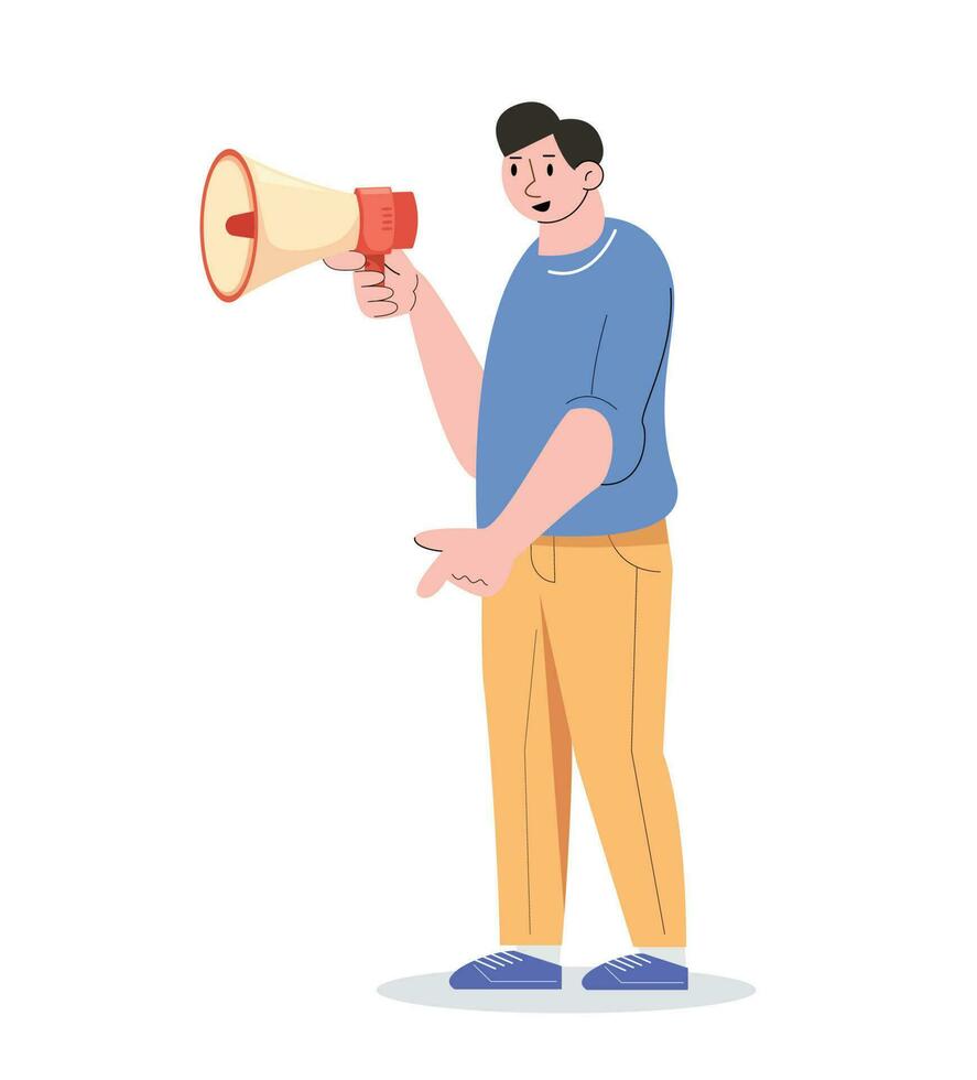 homem segurando megafone. meios de comunicação marketing vetor ilustração