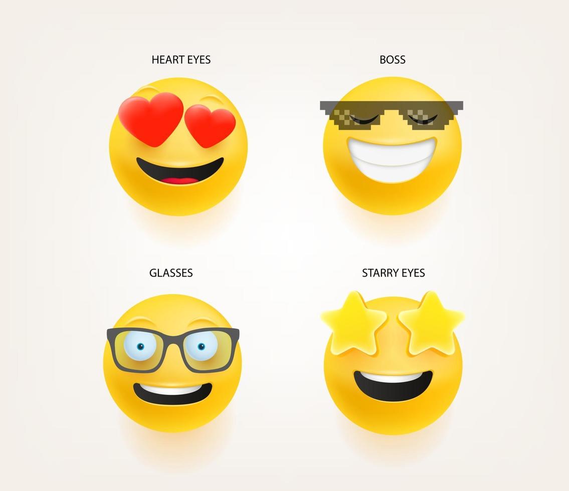 emoticons em um conjunto bonito de vetores de estilo 3d isolado no branco