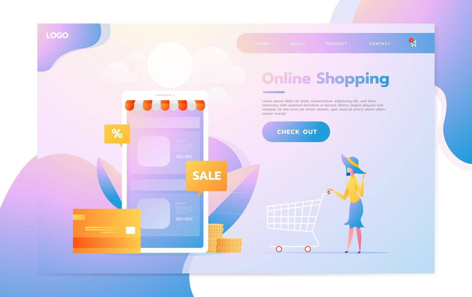 modelo de página de destino de compras online. conceito de design moderno plano de design de página da web para site e site móvel. ilustração vetorial vetor