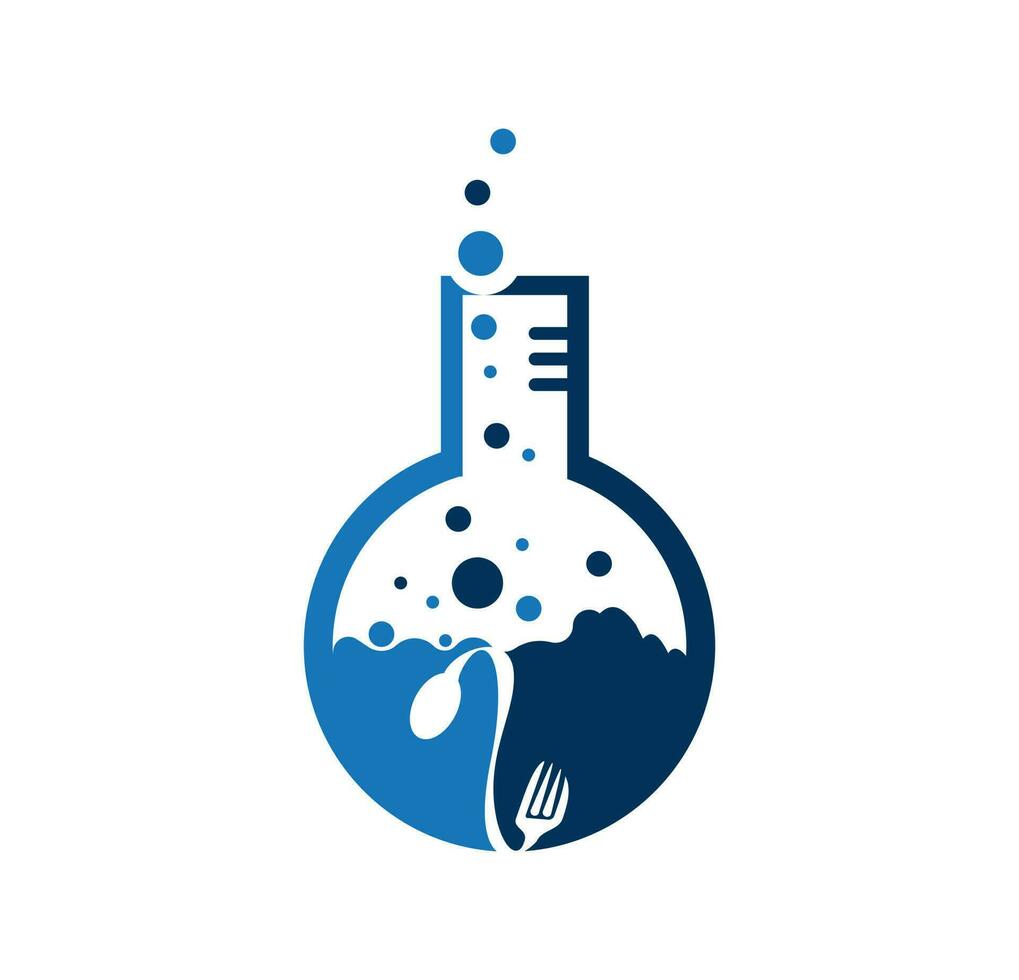 Comida laboratório logotipo vetor ícone ilustração Projeto modelo. laboratório logo.lab teste tubo com colher e garfo.