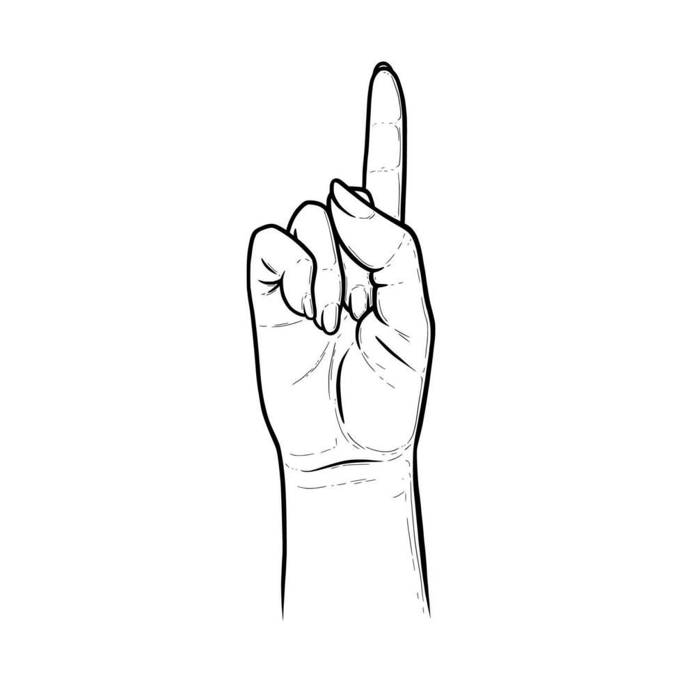 elevado índice dedo mostrando número um. dedo apontando dentro certo direção. vetor ilustração isolado dentro branco fundo