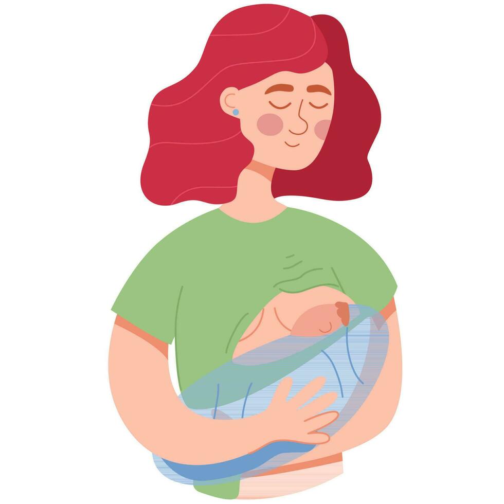 mãe alimentando dela recém-nascido bebê.amamentação ilustração. mãe alimentando uma bebê com seios. mundo seio alimentando semana vetor
