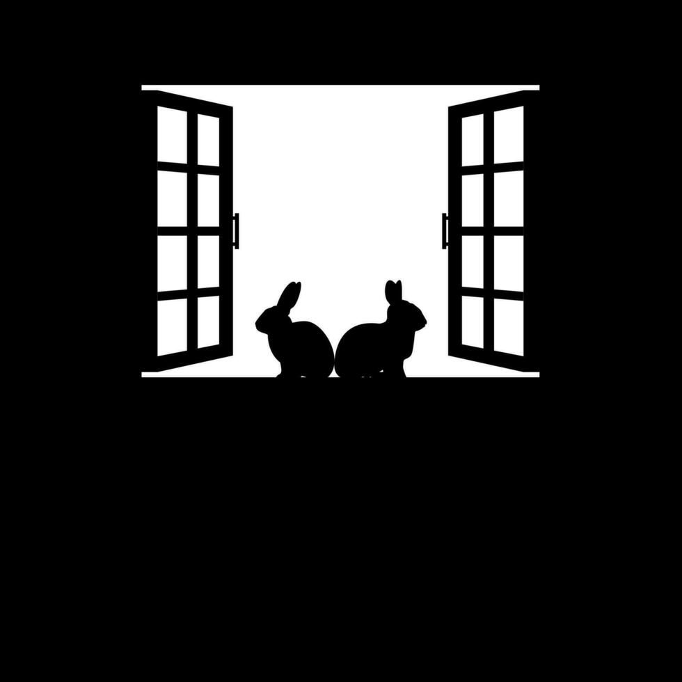 Coelho ou Coelho em a janela silhueta, para fundo, poster arte ilustração, ou gráfico Projeto elemento. vetor ilustração