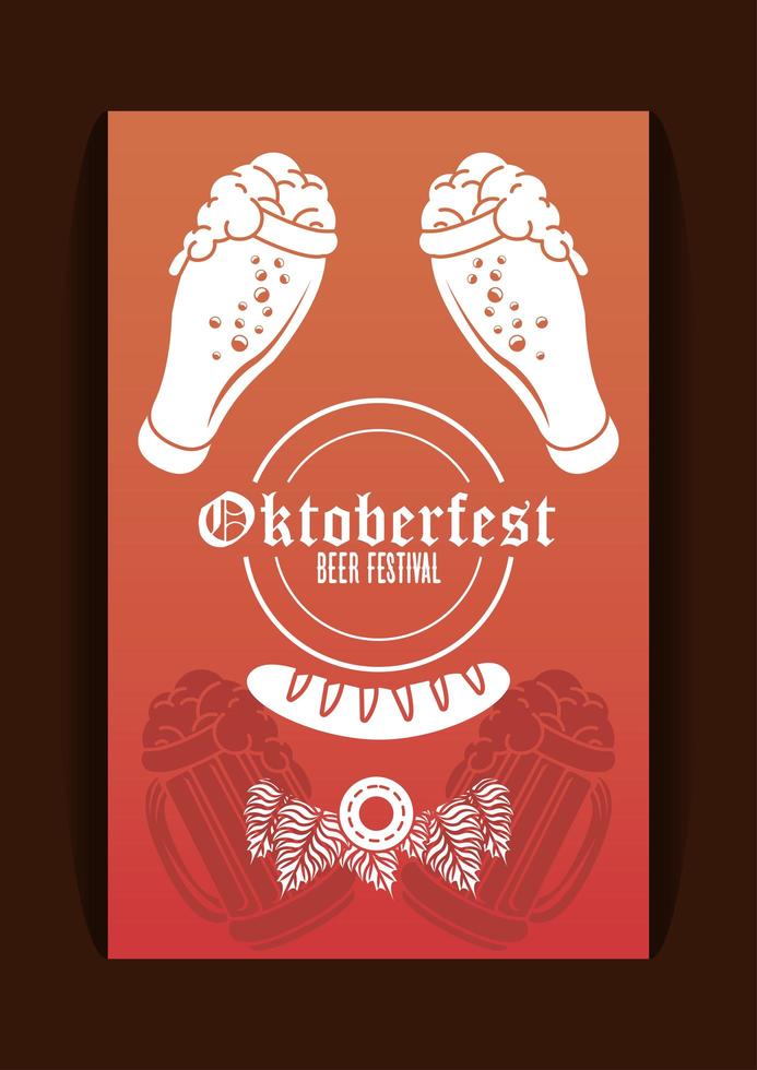 pôster do festival de celebração da oktoberfest com copos de cerveja vetor