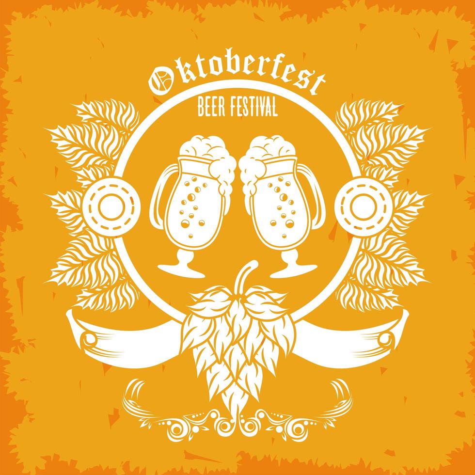 pôster do festival de celebração da oktoberfest com copos de cerveja vetor