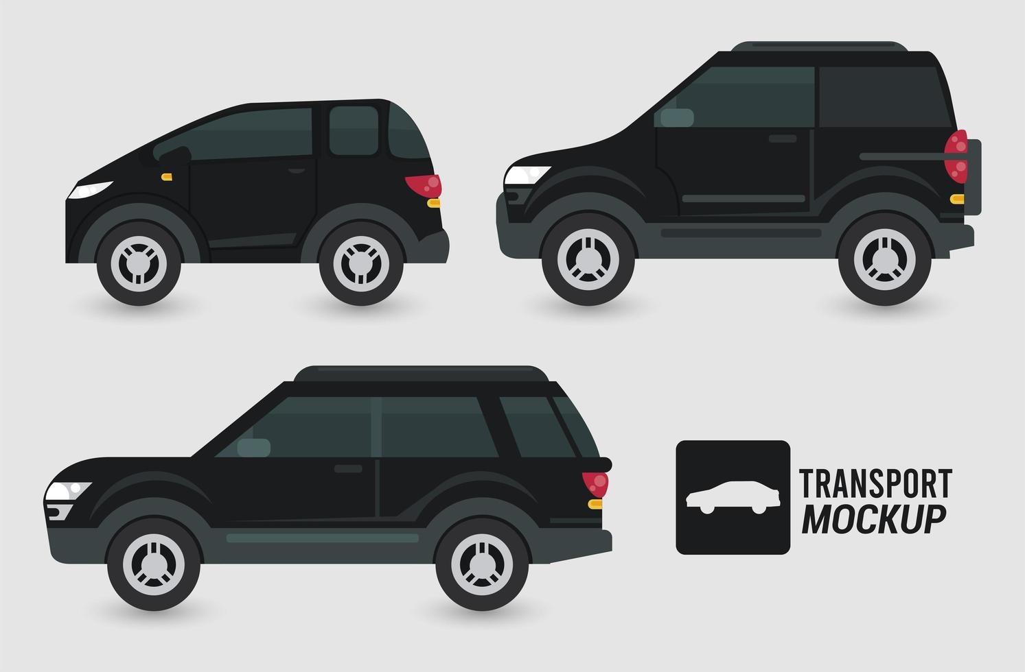 maquete de carros de cor preta ícones isolados vetor