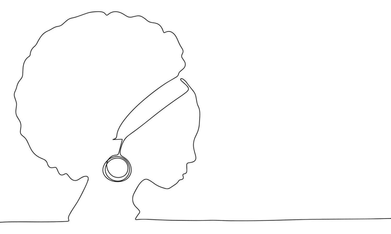 africano mulher face 1 linha contínuo. linha arte, esboço isolado em branco fundo. vetor ilustração.