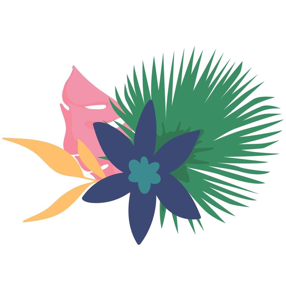conjunto tropical com folhas e flamingo vetor