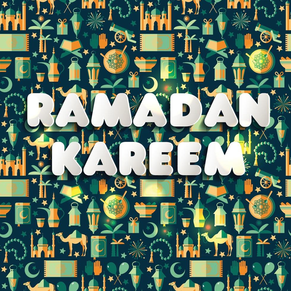 Ícones ramadan kareem conjunto de árabe com texto em estilo de jornal. vetor