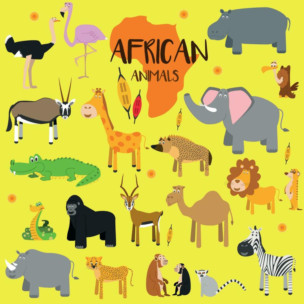 vetor ilustração conjunto do africano animais dentro desenho animado estilo.