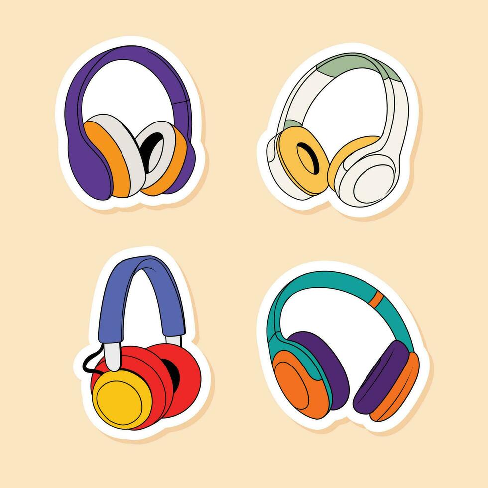 conjunto do colorida mão desenhado fones de ouvido ilustração vetor