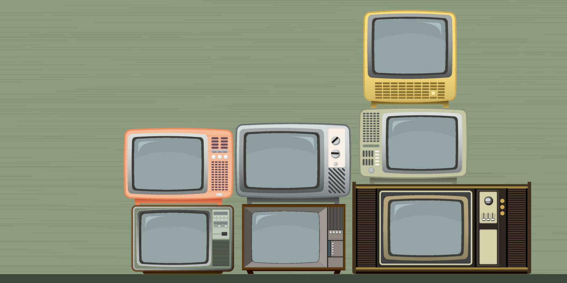 vários colorida retro e vintage televisores isolado vetor ilustração.