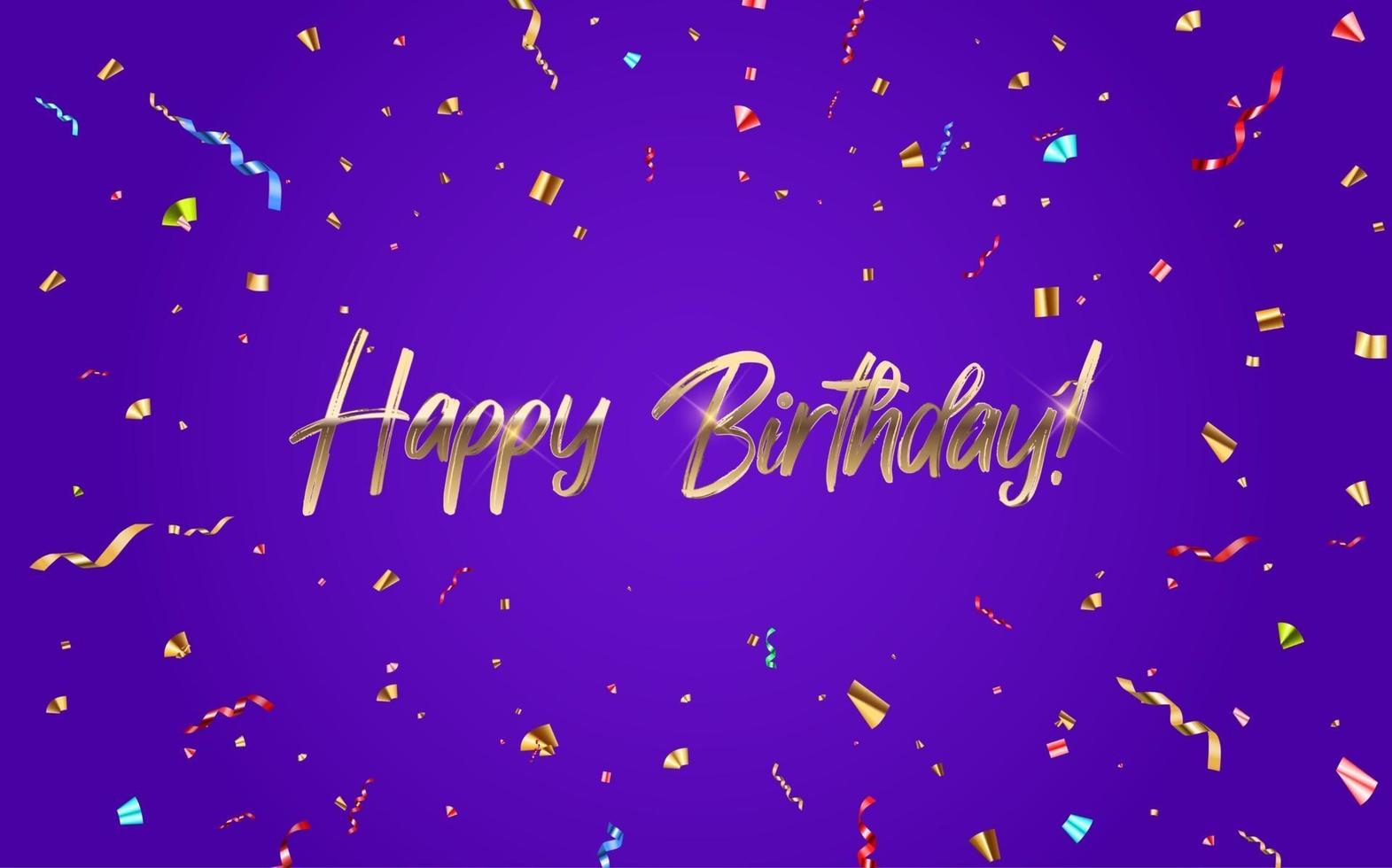 feliz aniversário, parabéns banner design com confete e fita brilhante e glitter para fundo de festa e feriado vetor