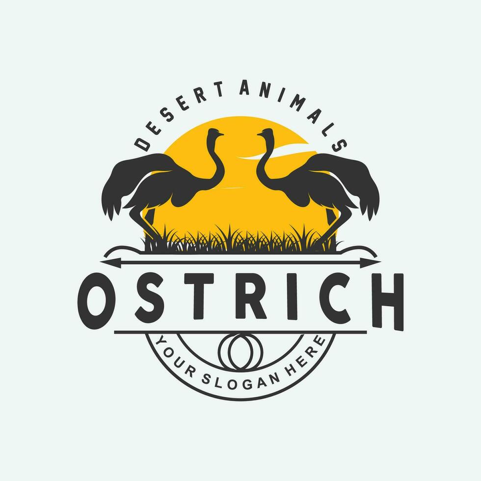 design de logotipo de avestruz, ilustração de animais do deserto, vivendo na floresta, produto de marca de camelo vetorial vetor