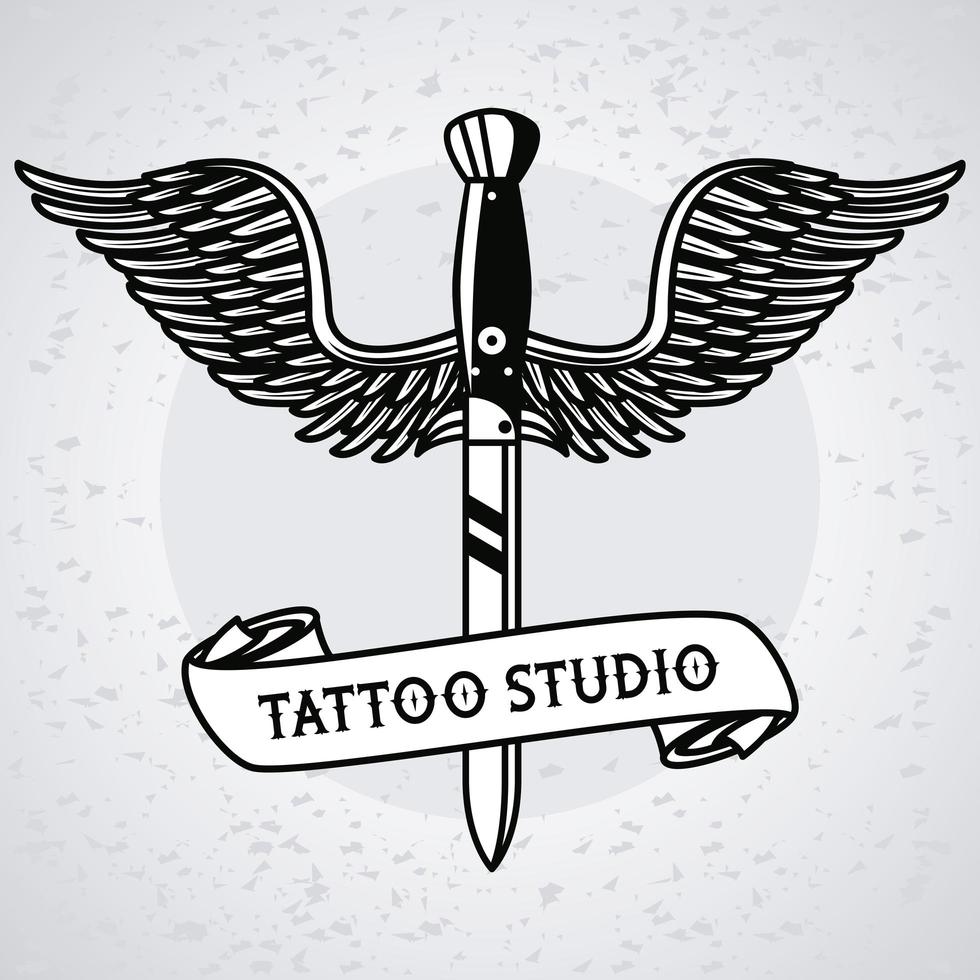 punhal com asas voando gráfico de estúdio de tatuagem vetor