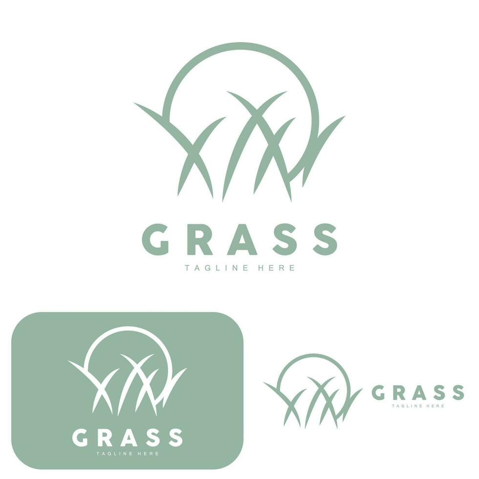 design de logotipo de grama verde, ilustração de paisagem de fazenda, vetor de cenário natural