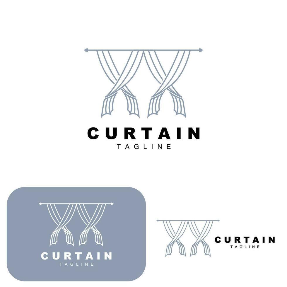 design de logotipo de cortina para casa e exposição, ilustração vetorial de decoração de construção vetor