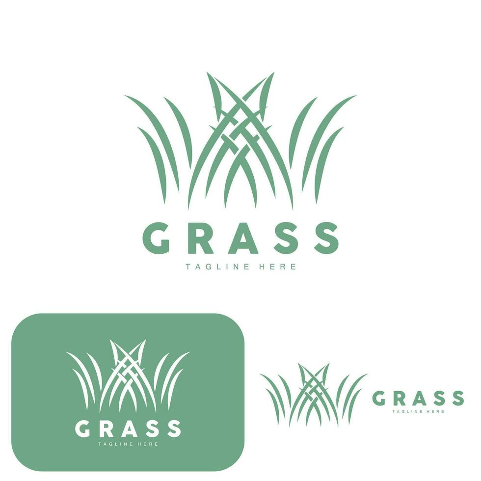 design de logotipo de grama verde, ilustração de paisagem de fazenda, vetor de cenário natural