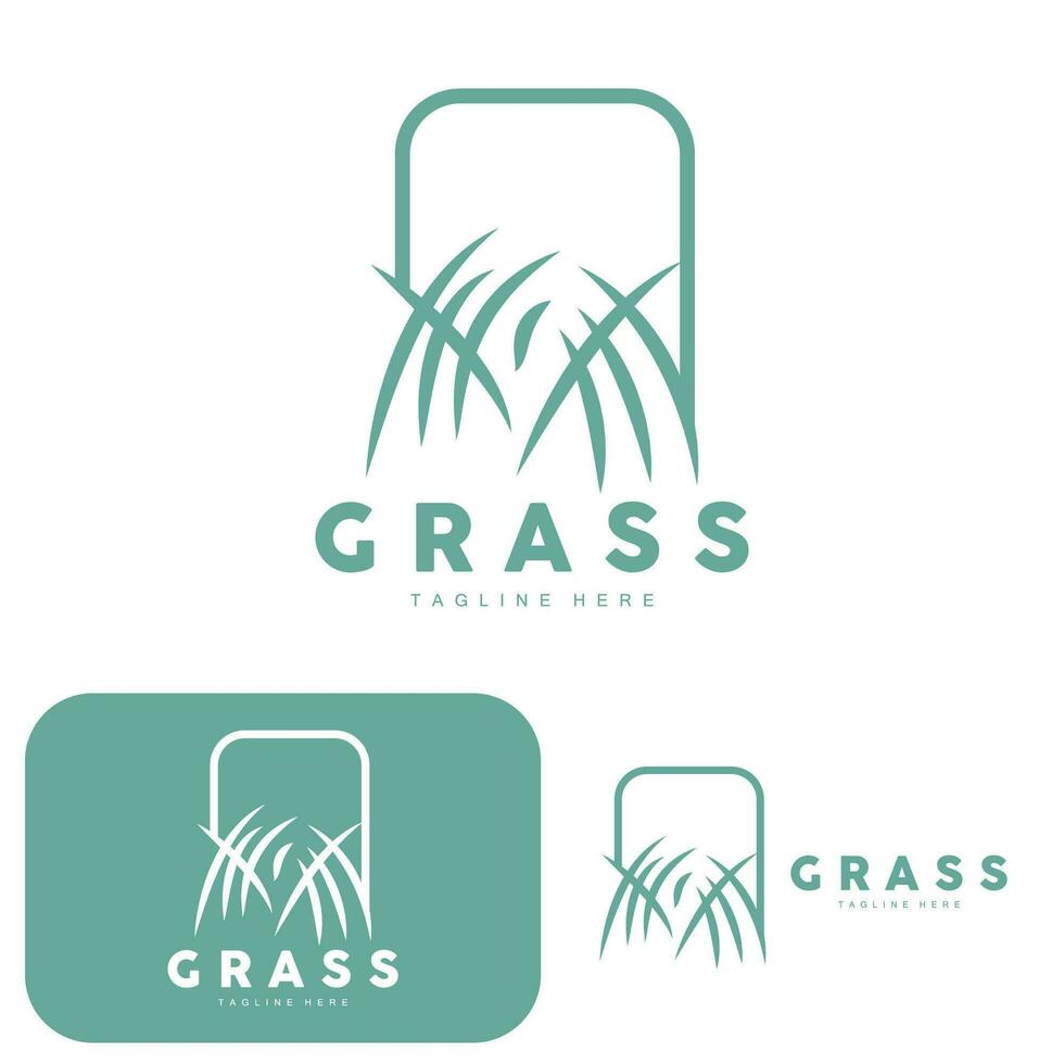 design de logotipo de grama verde, ilustração de paisagem de fazenda, vetor de cenário natural